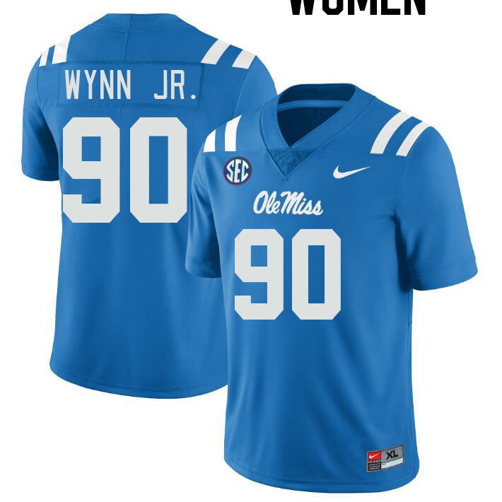 Women #90 Stephon Wynn Jr. Ole Miss Rebels College Football Jerseyes Stitched Sale-Powder Blue